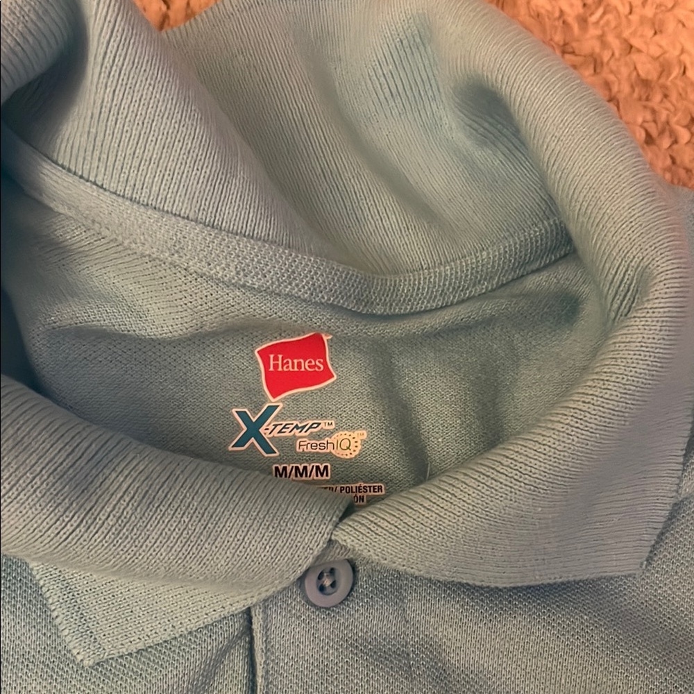 Hanes Blue Polo Shirt Textured Knit